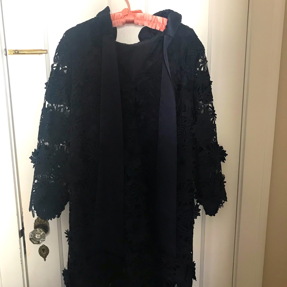 Tuckernuck Navy Floral Lace Mini Dress with Back Bow - Picture 8 of 14